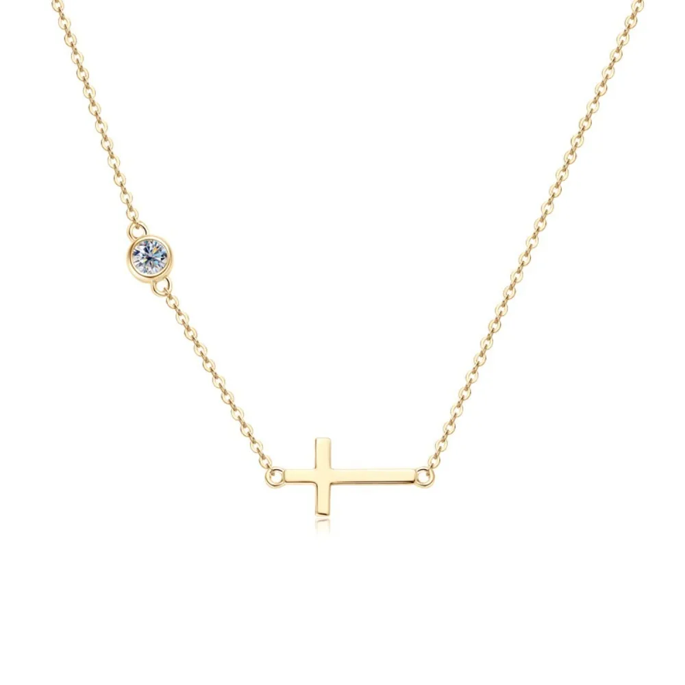 

M-JAJA Moissanite Necklace D Color VVSI Cross Pendant 18K Gold Plated 925 Sterling Silver Choker Lab Diamond Chain Jewelry Gifts