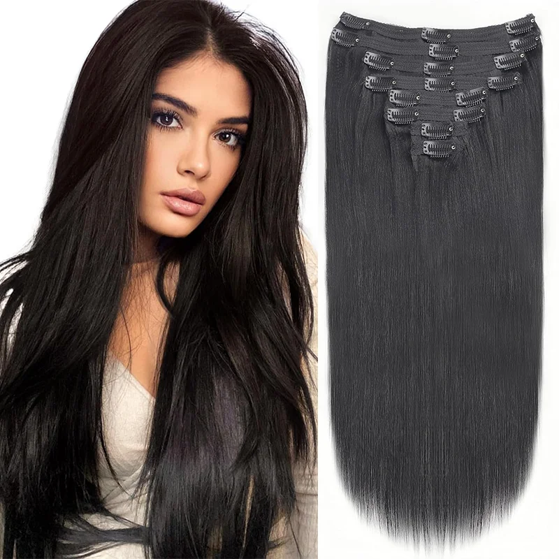 Straight Clip in Hair Extensions 120G Double Weft Brazilian Virgin 100% Human Hair For Women