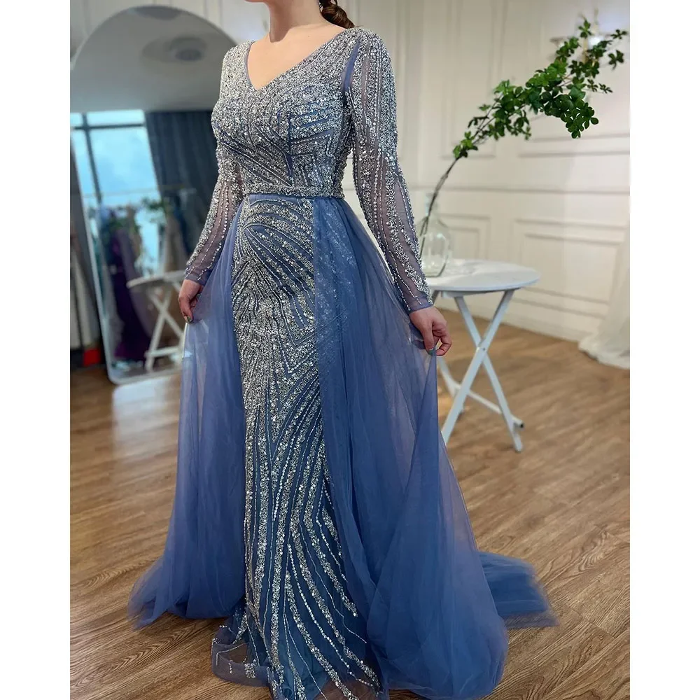 Sa8402197306848399c8f8b6760eaf5620 Dubai Mermaid Beaded Luxury Blue Muslim Evening Dresses Gowns with Detachable Skirt for Women Party Mallzona