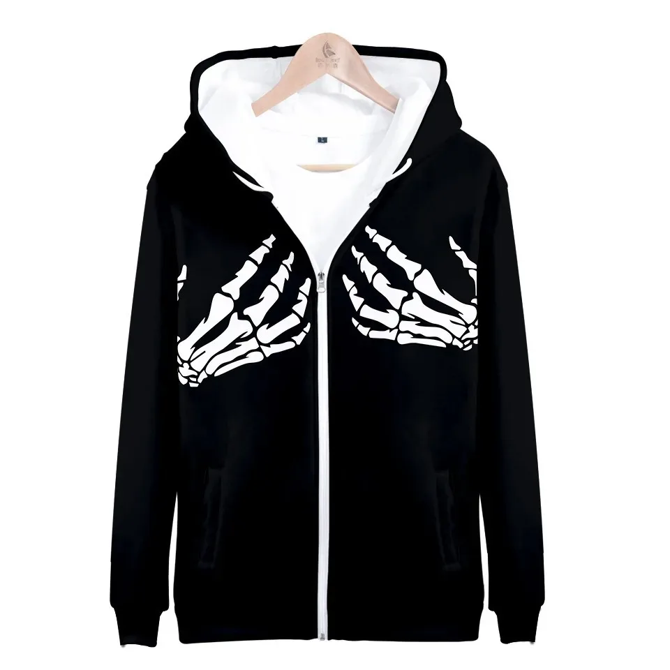 Skeleton Skull Hand 3D Print Funny Hoodie Women Men Harajuku Sweatshirt Pullover Hooded Zipper Jacket Casual Tracksuit Halloween