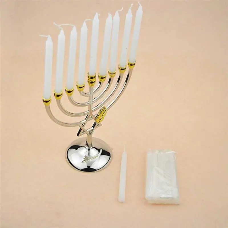 Menorah De Hanoucca à 9 Branches - Fer Doré Vintage, Stable Et Décoratif, 23x20x9 Cm