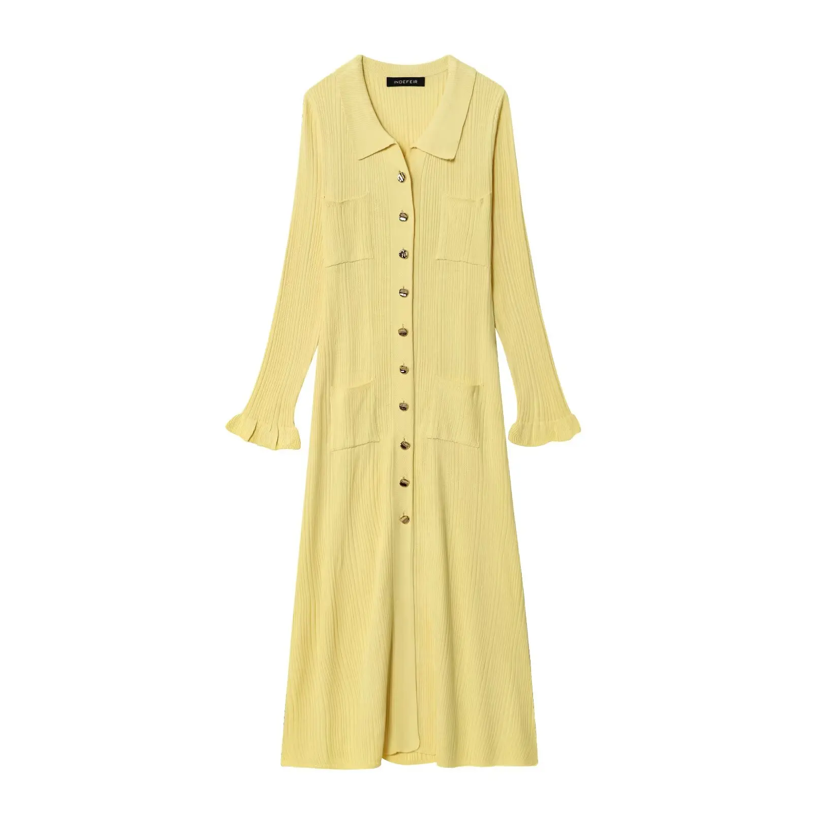 Women French Knitted Dress Autumn Women'S Clothing New Arrival Fashion Long Knit Skirt Elegance Single-Breasted Long-Sleeve Dres