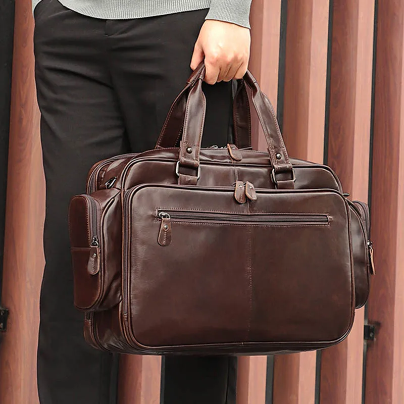 Genuine Cowhide Leather Mens Business Briefcase Laptop Bags Mens Travel Bag Portfolio Men Shoulder Bag Man Handbag