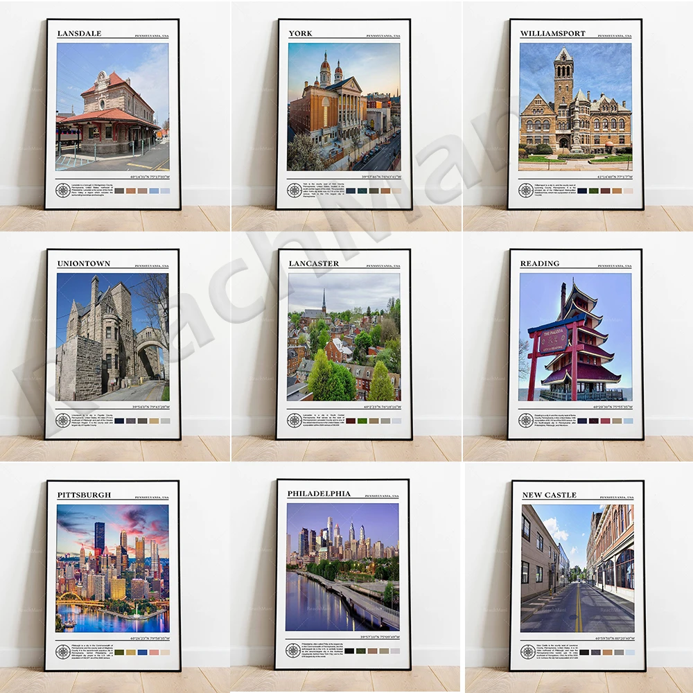 Pensility, York, Temperatura, New Castle, Philadelphia, Pittsburgh, Williamsport, Union Township, Pottestown, Poster Da Viaggio Usa