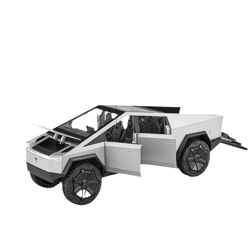 1:24 Tesla Cybertruck Pickup With Motorcycle Alloy Car Model Diecast Toy Vehicle Sound and Light Simitation Cars Model Toys Gift 6