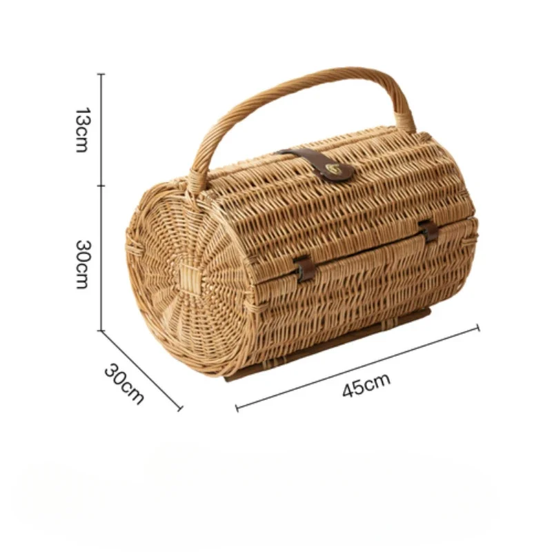 Outdoor Camping Storage Basket Cane Handmade Storage Items Card Buckle Design Picnic Basket Convenient Practical Rattan Tray 6