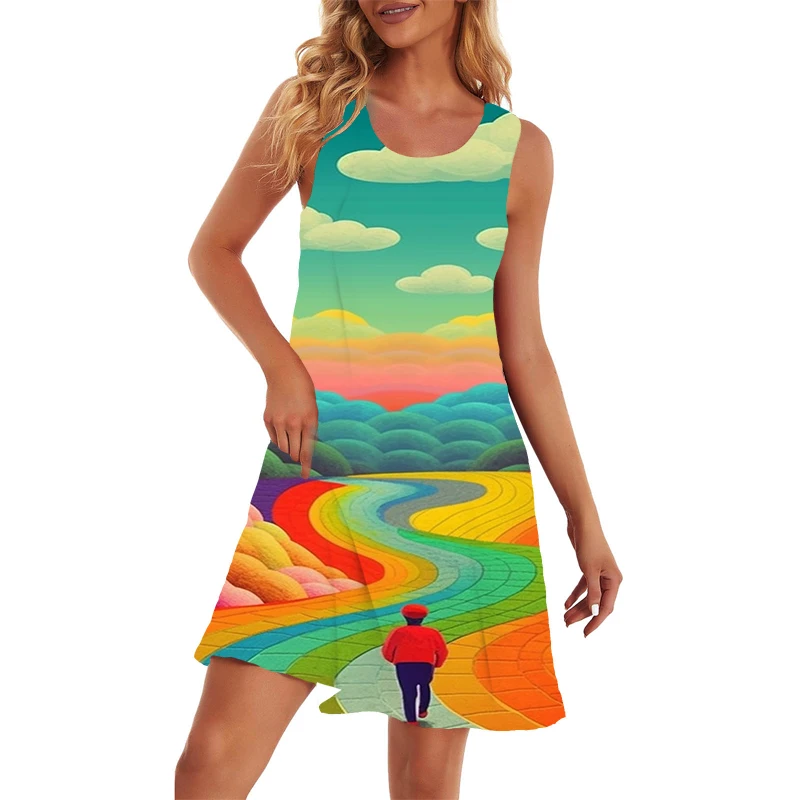 

Hawaiian Lady Sexy Dress 3D Landscape Printed Graphic Mini -dressing Dress Summer Fashion Ladies Slim Dress Women's Clothing