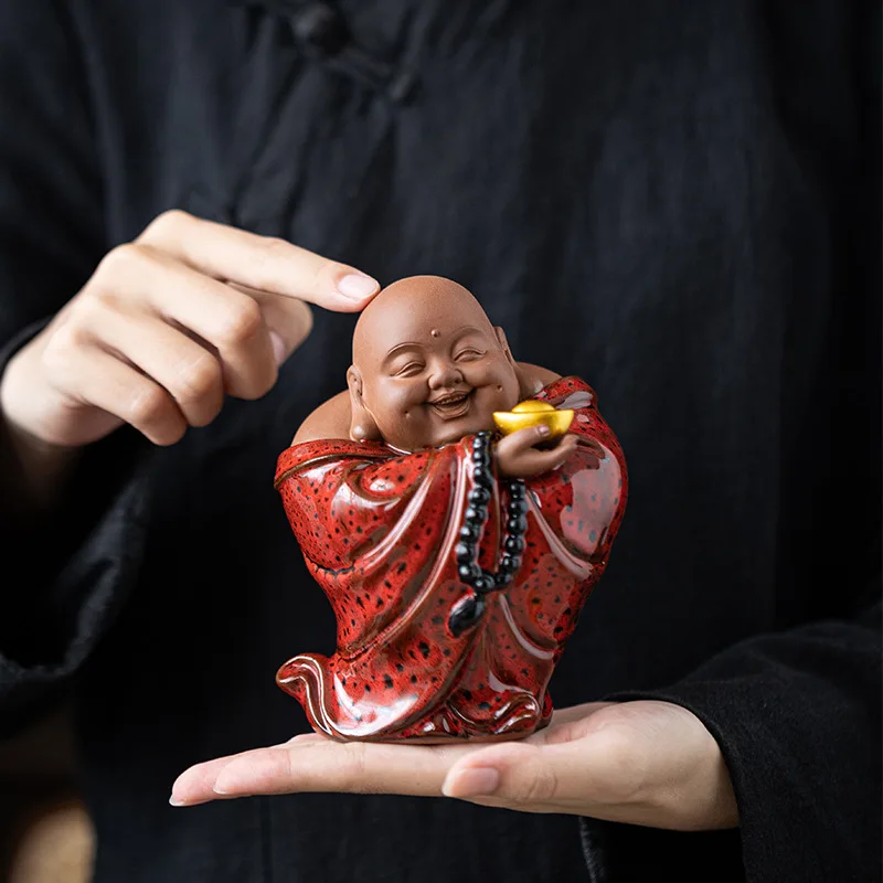 Ceramic Zen Maitreya Buddha Figure Statue, Cute Home Room, Office, Flower Pot Decoration, Featured Gift