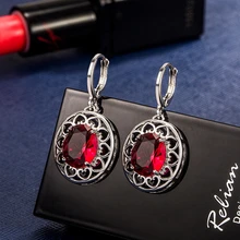  Classic Fashion Open Heart Dangle Earrings Set with Red Gemstones High Jewelry Women's Party Birthday Gifts Pendientes De Mujer 