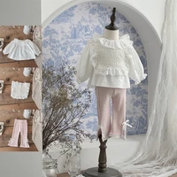 2025 Spring New Baby Clothes Girl 0-3 Years White Shirt Lace Cover Pink Bowknot Leggings 3pcs Suit Girls Cotton Clothing Set 1
