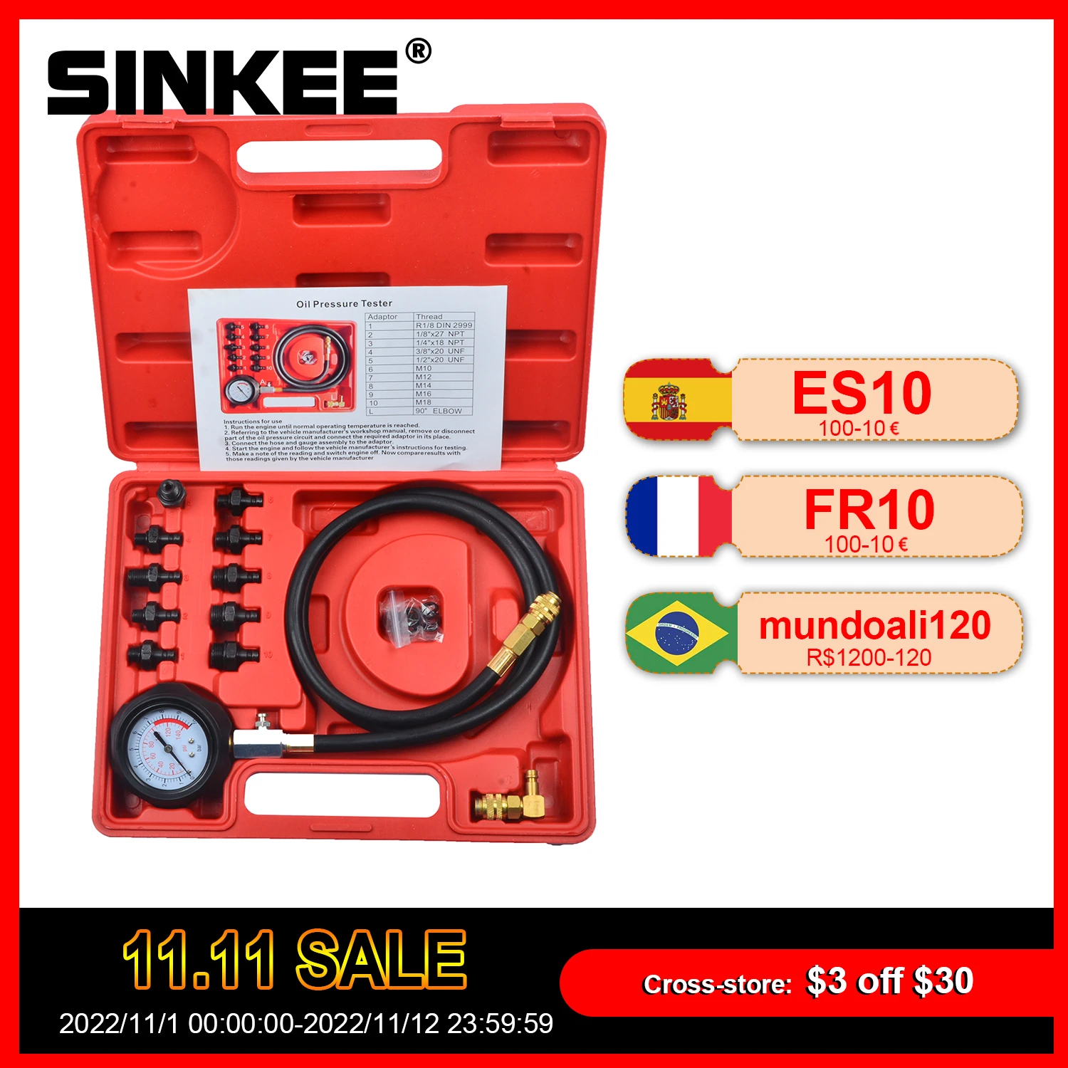 Pro Engine Oil Pressure Test Kit Tester Car Garage Tool Low Oil Warning
