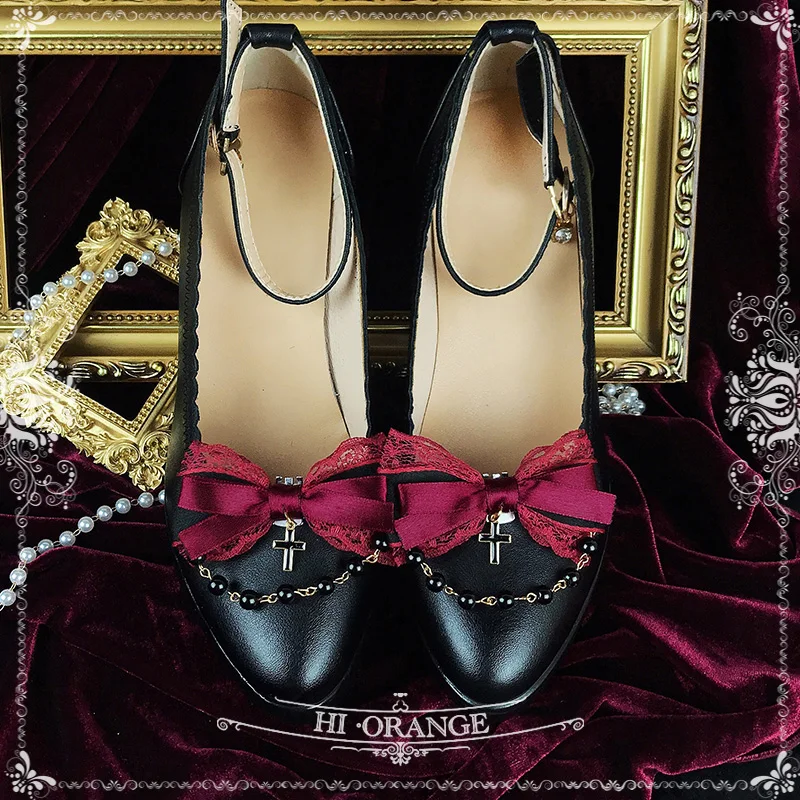 Wine Red Shoe Clip Ladies Retro Gothic Style Handmade Lolita Bow Shoe Ornament Fashion Shoe Buckle