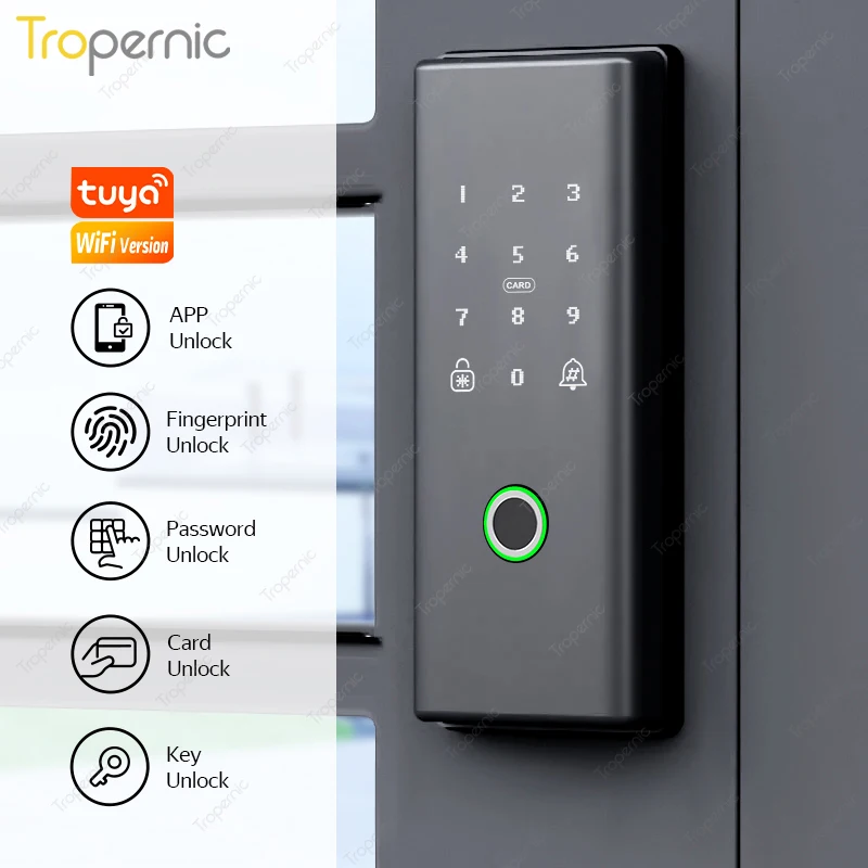 듀얼 지문 게이트 디지털 잠금, 핀 코드, RFID 카드 초인종, 기계식 키, 투야 앱, 12mm 두께 스틸 게이트 잠금 해제