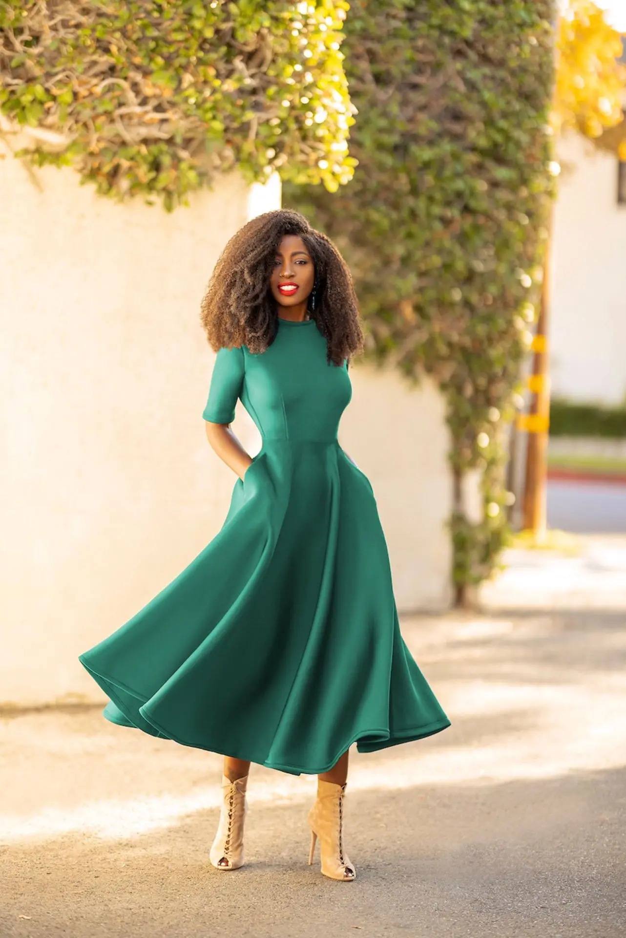 Vintage Women Green Dress Elegant 2022 