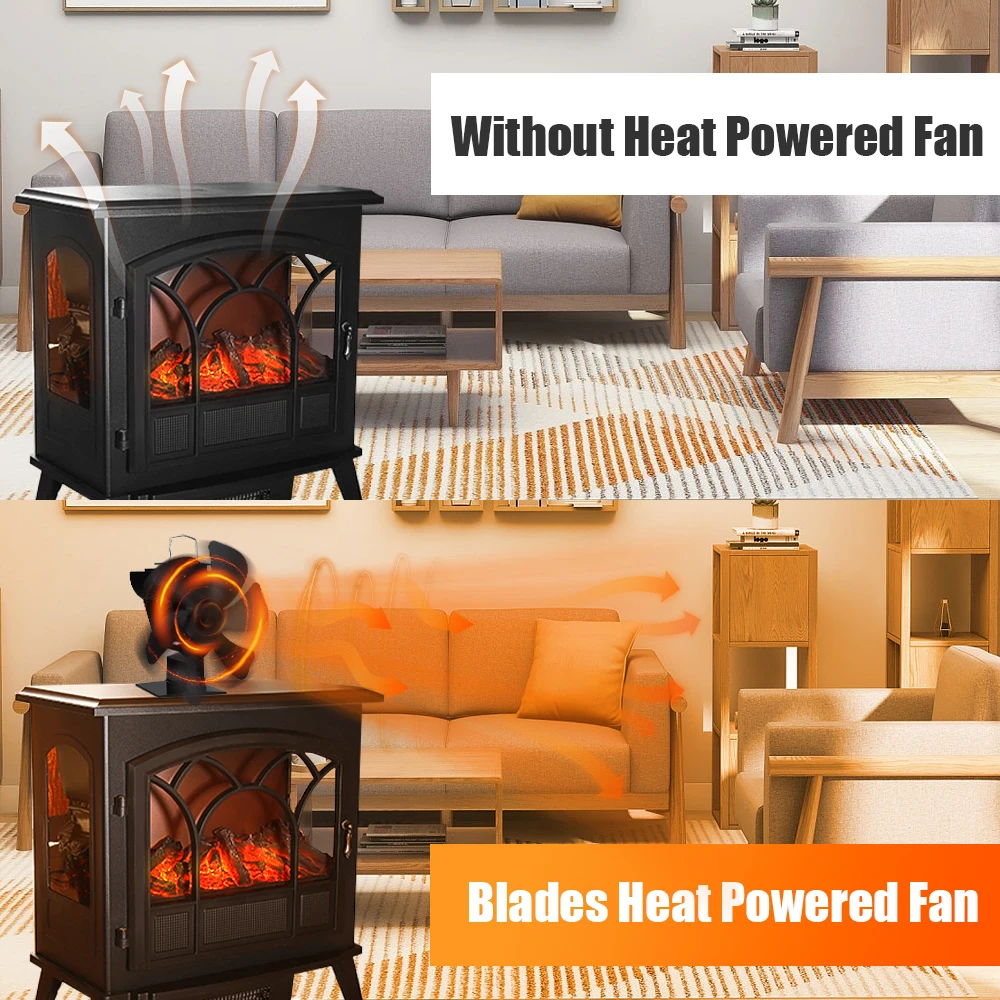 6 Blade Heat Powered Stove Fan Mini Fireplace Fan Log Wood Burner Eco-fan Quiet Fireplace Heater Efficient Heat Distribution stove fan