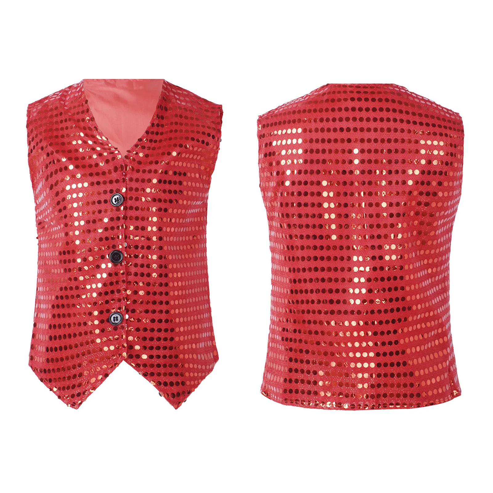 

Boys Girls Stylish Sequins Tap Dance Vest Kids Solid Color Sleeveless V Neckline Button Closure Vest for Stage Performance