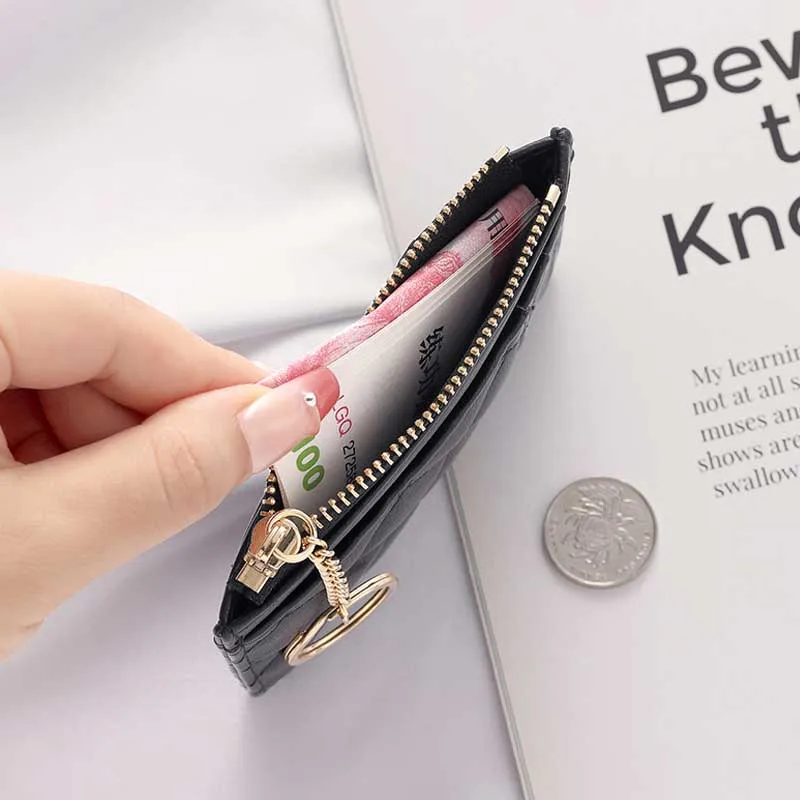 Quilted Minimalist Ring Mini Wallet - ID Bag with Multiple Card Slots and ID Holder, Zipped Coin Purse Faux Leather-tan carteras