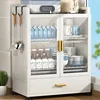 Multi-functional Kitchen Cabinets Home Small Dish Storage Cabinet Nordic Minimalist Multi-layer Kitchen Cabinet with Drain Rack 1