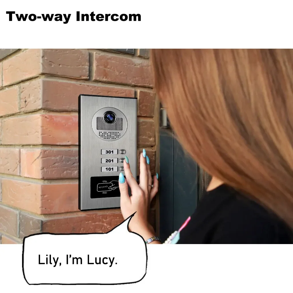 3-family Apartment Intercom Video Doorbell with RFID Card Unlock 7inch 4Wired Vi