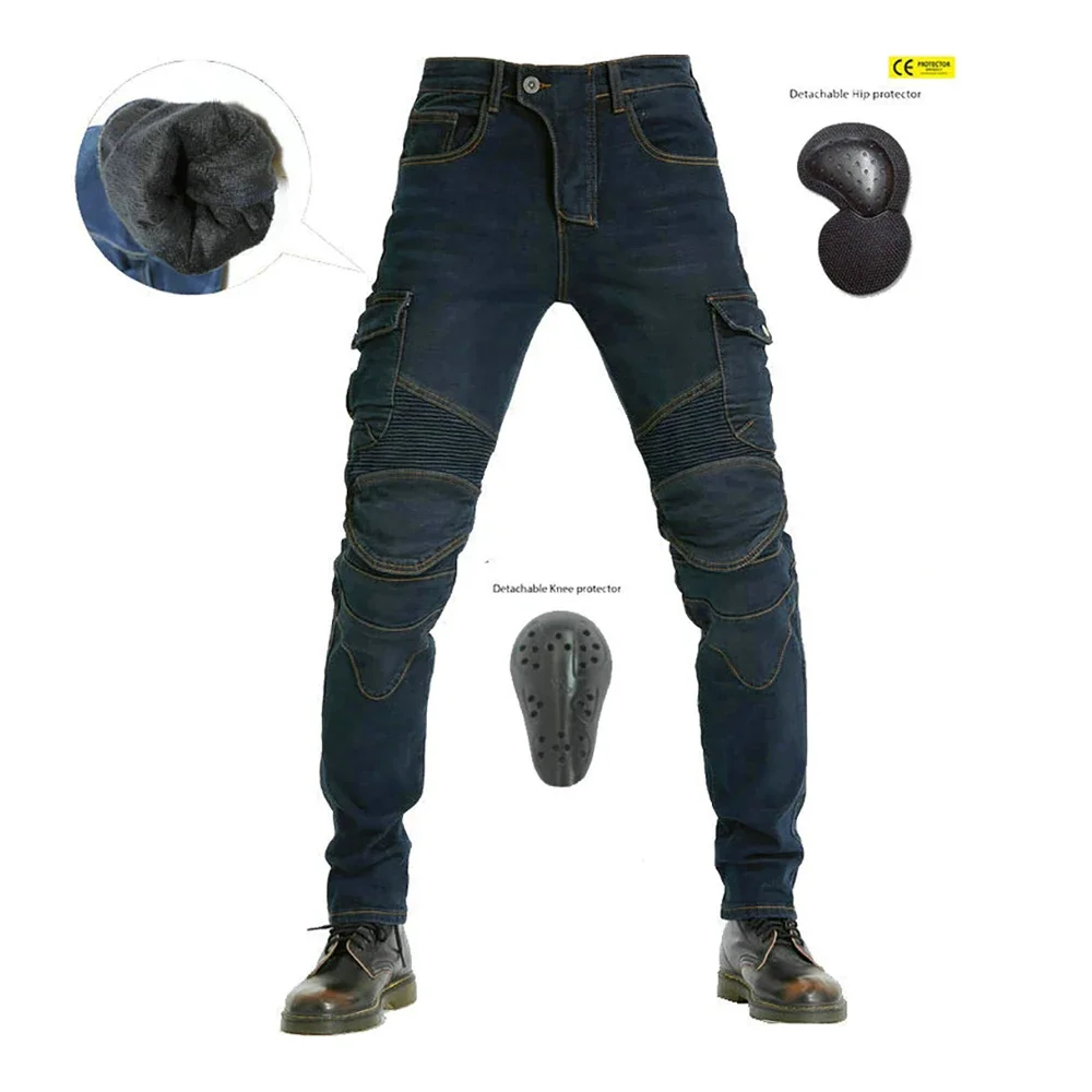 

Men's Motocross Cowboy Winter Plush Pants Moto Jeans Fall Prevention Motorcycle Equipment Motorcycle Pants With Protections