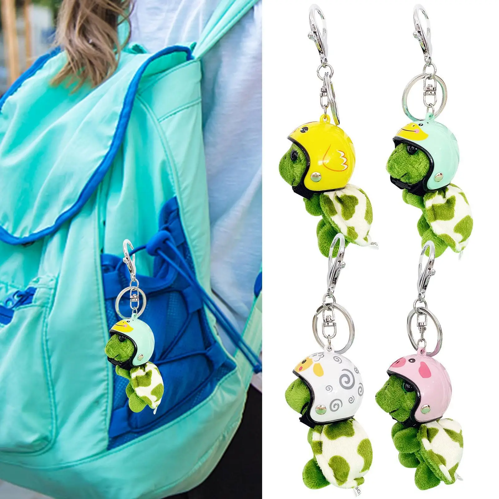 1pcs Helmet Sea Turtle Keychain Purse Bag Charm Keychain Plush Pendant Keyholder Animal Ornament Car Exquisite Decoration