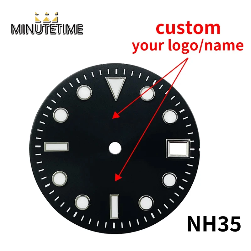DIY Customize Watch Dial 28.5mm NH35 Sterile Dial Men Mechanical Watch WristWatch Sterile Green Blue Luminous Mod Parts