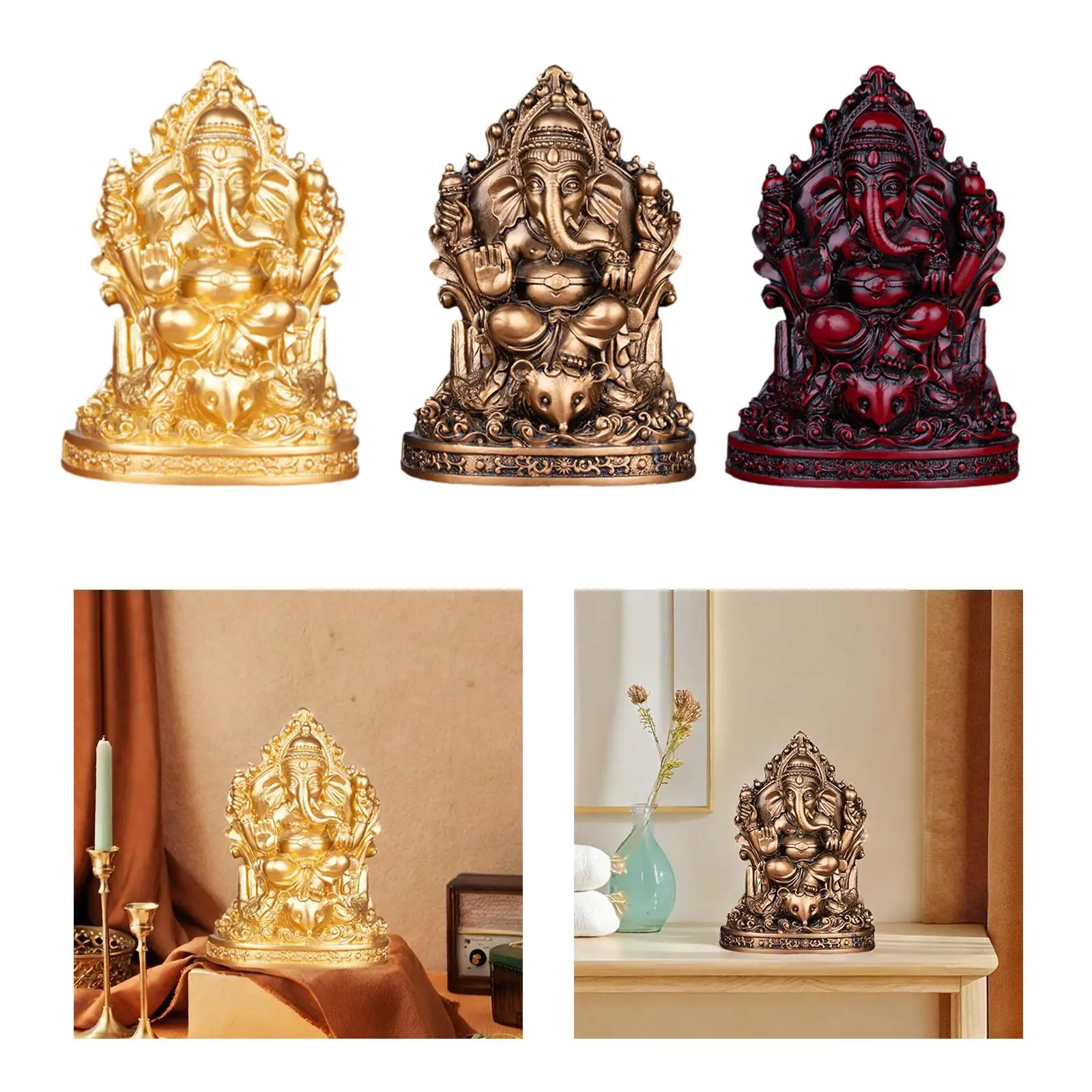 Ganesha 주님 앉아있는 조각상 조각 책상 장식, 실내 장식, 6.3 인치