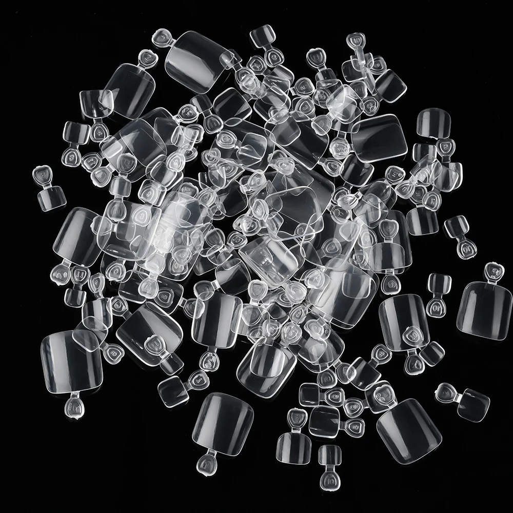 600/240/120pcs Clear False Toes Nails 풀 커버 짧은 사각형 False Toe 네일 팁 12 크기 발톱 네일 아트에 소프트 젤 프레스