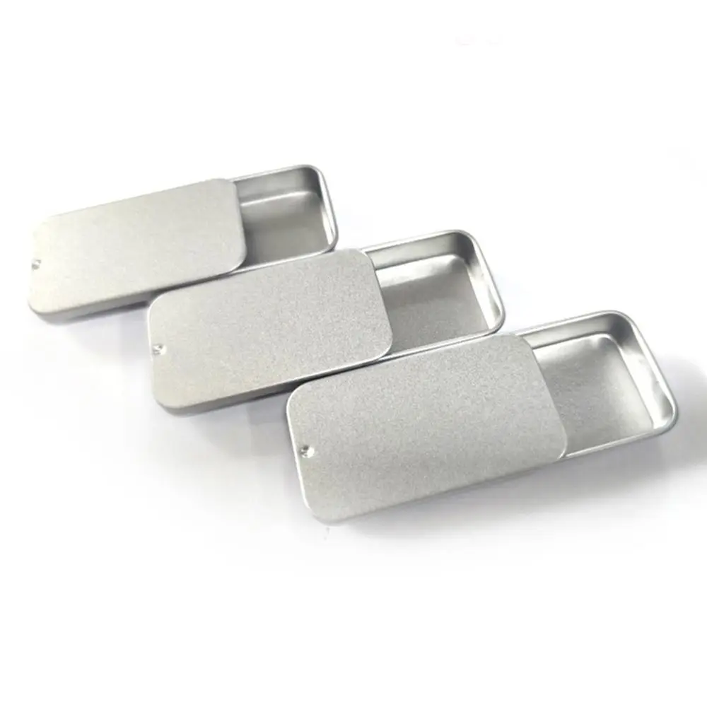 Empty Mini Tin Box Tinplate Push Candy 1Pc Rectangular PillCases Bins Aluminum Jar Hinged Containers Small Organizer Storage Box