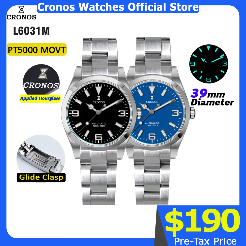 Cronos EX Diver Mechanical Men Watch 39mm Automatic PT5000