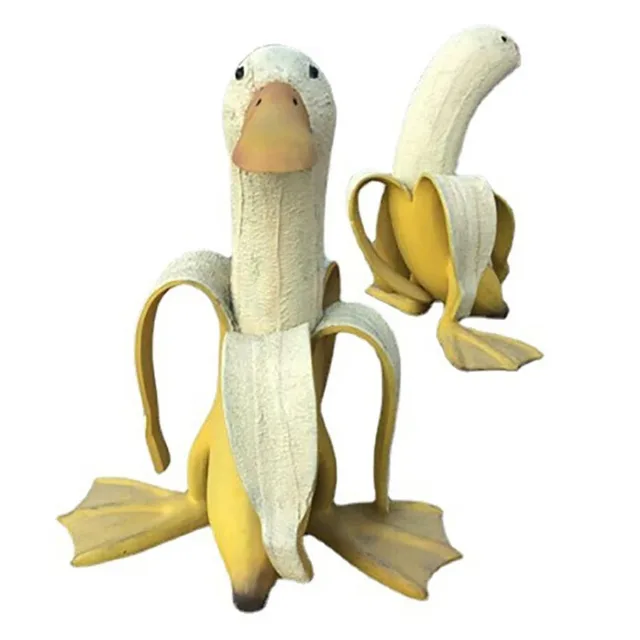 Banane canard créatif décor de jardin Sculptures cour Vintage jardinage décor Art fantaisiste pelé banane canard maison Statues artisanat 6