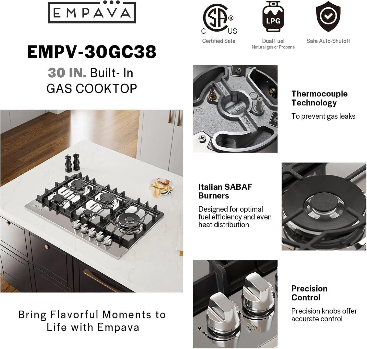 30" Built Cooktop in Stainless Steel with 5 Gas Stove Including A 18000 BTU Power Burner, 30IN, Silver 5