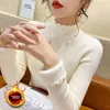 Women's Fleece Lined Thickened Integrated Velvet Base Shirt Autumn Winter New Style Half High Collar Warm Versatile T-shirt Top