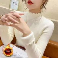 Women's Fleece Lined Thickened Integrated Velvet Base Shirt Autumn Winter New Style Half High Collar Warm Versatile T-shirt Top