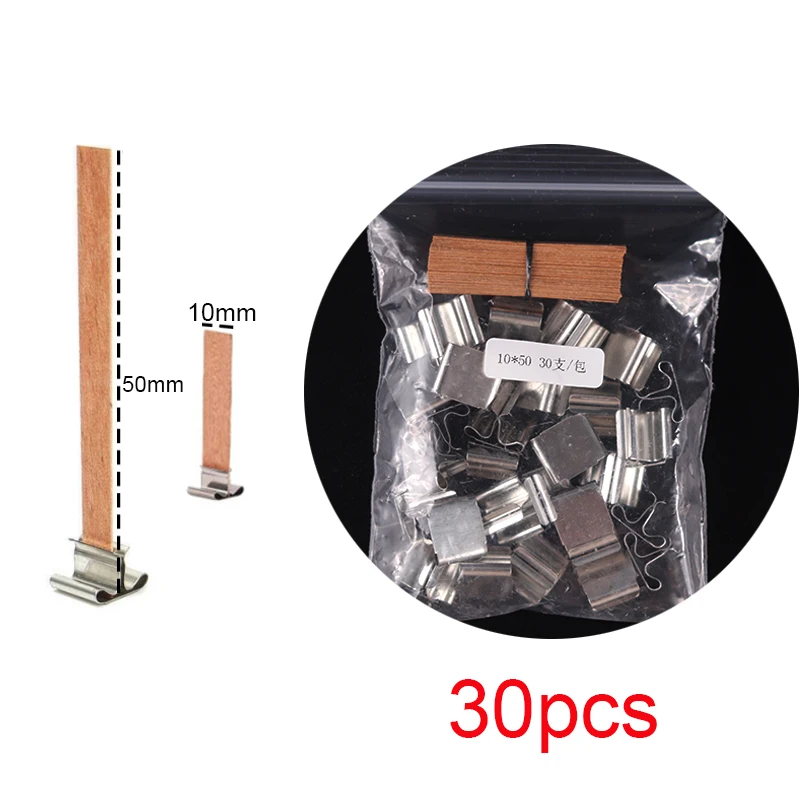 30pcs Natural Wooden Candle Wicks with Clips for DIY Handmade Smokeless Candle Crafting