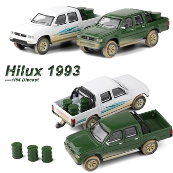 JKM 1/64 1993 Hilux 자동차 모델, 합금 다이캐스트 클래식 오프로드 픽업 차량, 성인용 미니어처 장난감 선물