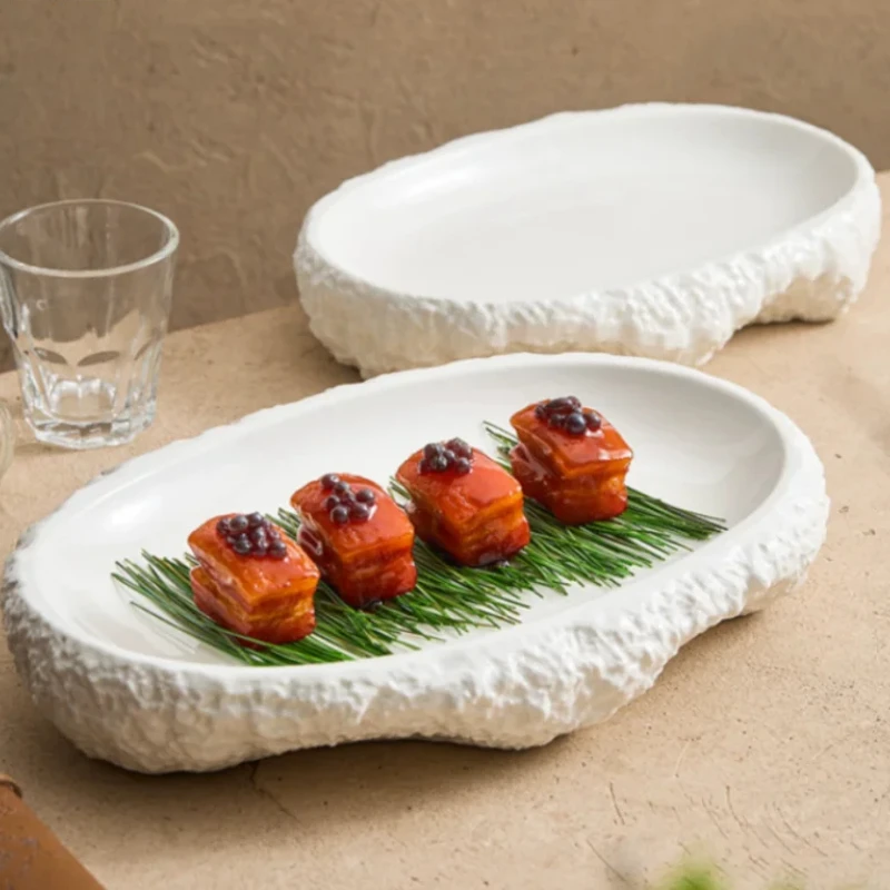 

Oval Fish Plate Ceramic Dinner Plates Sashimi Plates Sushi Plate Water Bowl Cold Dishes Dessert Bowl Snack Trays