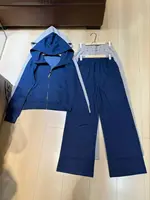 Fermeture éclair de couleur unie avec chapeau veste courte taille haute décontractée pantalon à jambes larges ensemble deux pièces trajet rétro nouvel ensemble pour femmes 1