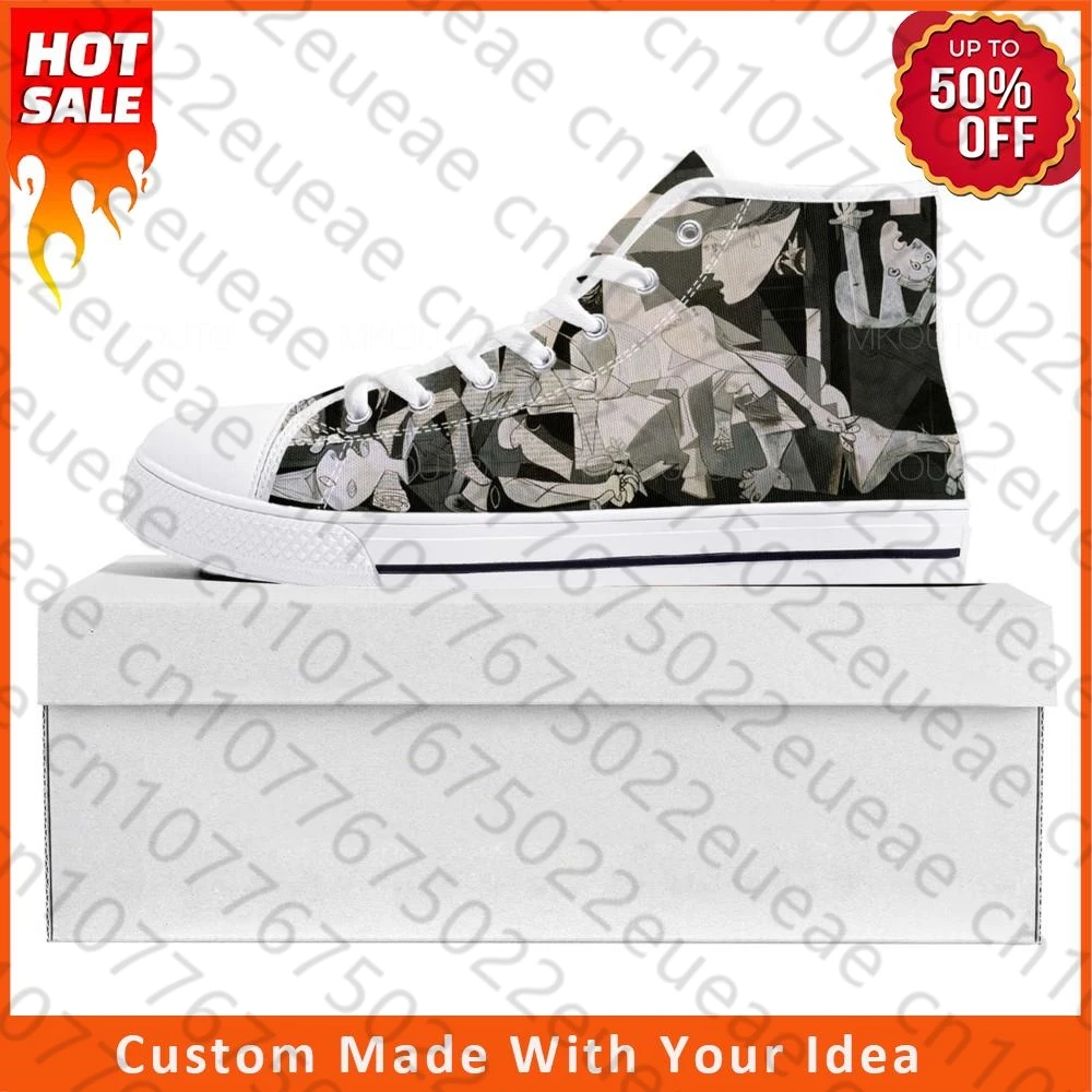 Picasso Famous Oil Paint Guernica High Top Sneakers Di Alta Qualità Uomo Donna Adolescente Canvas Sneaker Coppia Scarpe Scarpe Personalizzate