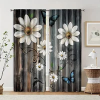 2pcs, Curtains Digital Printed 2D print Daisies And Butterflies Machine Washable Polyester (without rod) Art Deco Festive Use 2