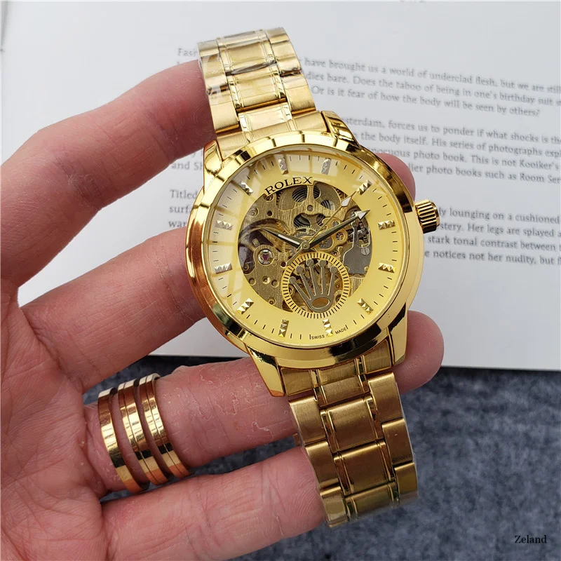 

Часы наручные механические для мужчин и женщин, люксовые классические повседневные большие, с бриллиантами, в ретро стиле