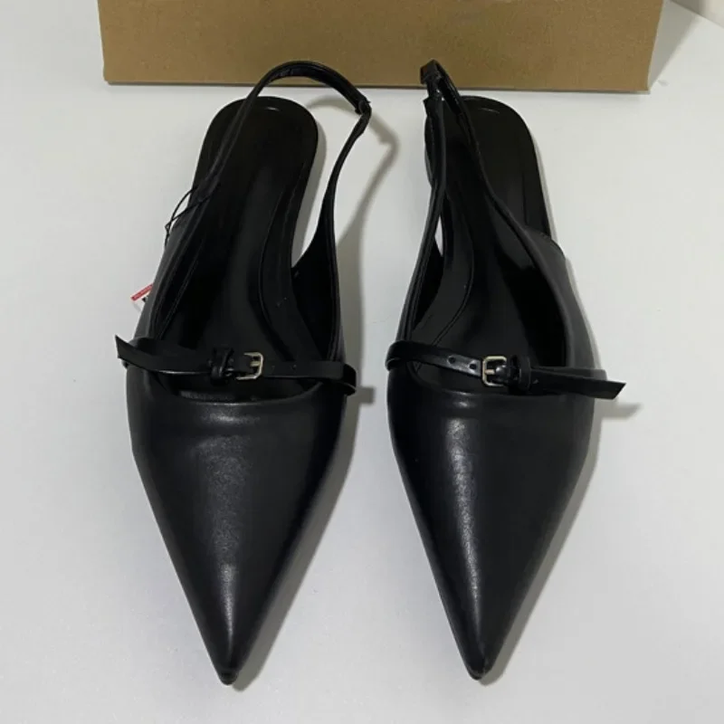 Summer Women's Flat Sandals Pointed Shallow Mouth Back Strap Brand Design Outside Comfortable Casual Ladies Slingback Shoes