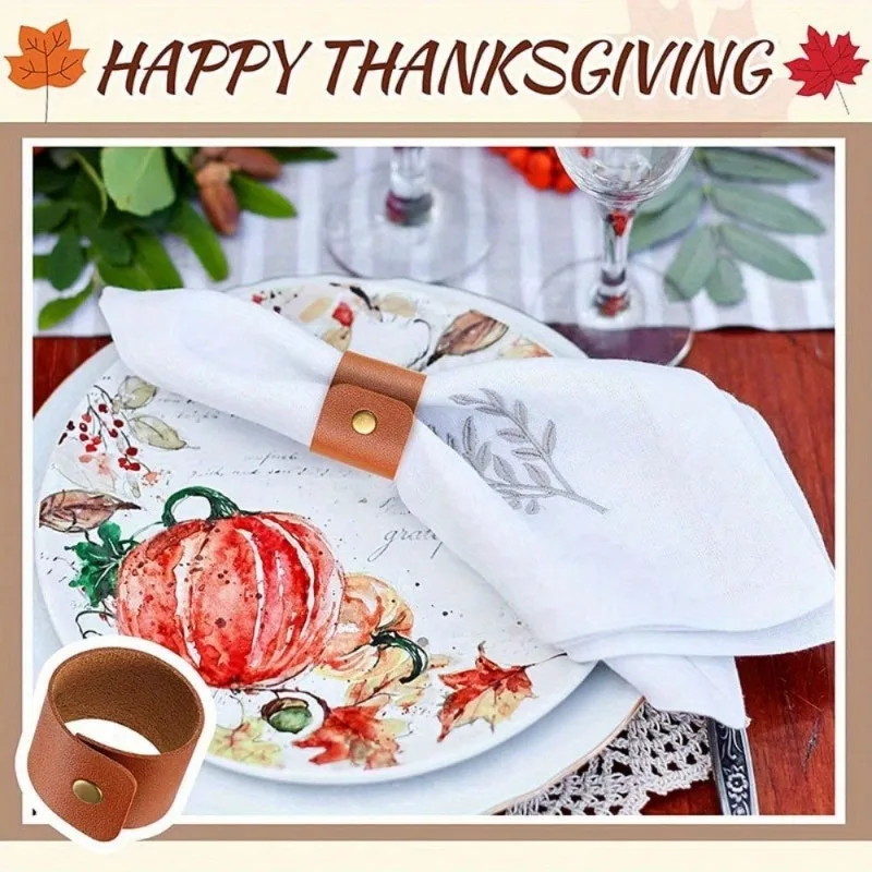 Artificial Leather Napkin Rings Ideal for Table Decoration in Home Kitchen Holiday Thanksgiving Restaurants Cafes and Hotels