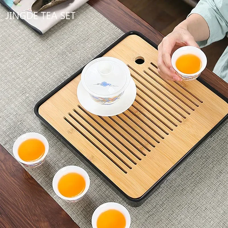 Bamboo Tea Tray Household Tea Set Accessories Small Tea Board Water Storage and Drainage Wet and Dry-use Tray Teaware Decorative