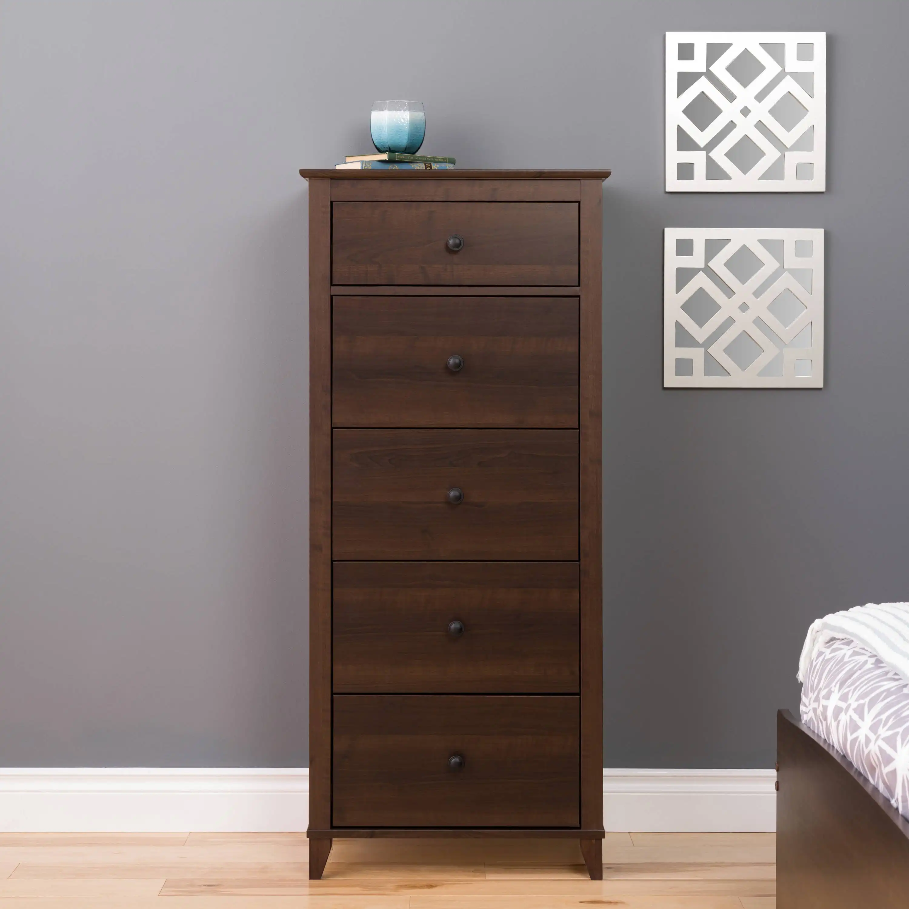 

Indoor Modern 5-Drawer Tall Chest, Espresso for Living Room, Bedroom