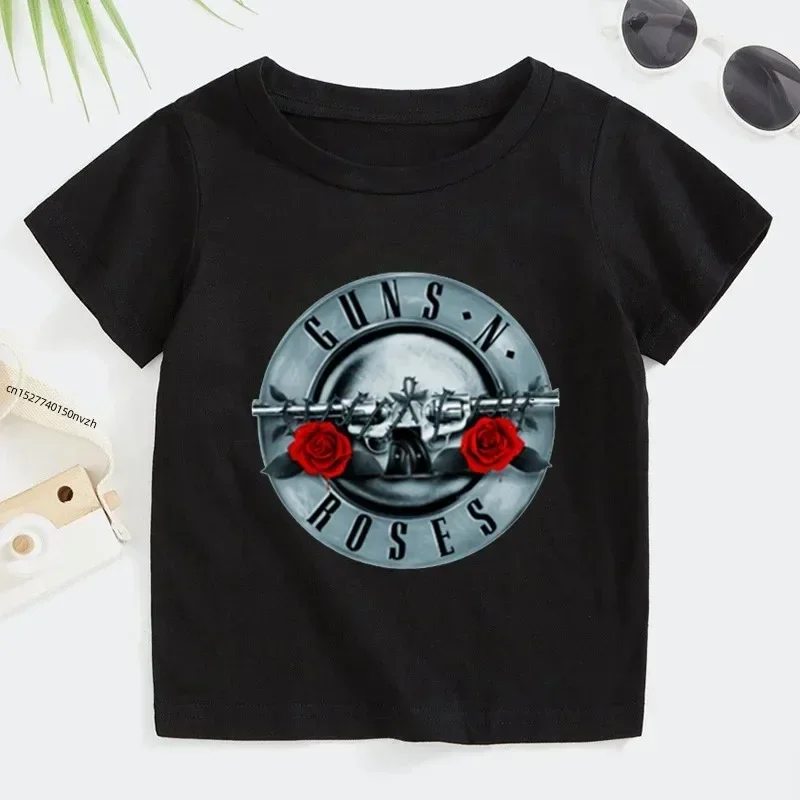 thumbnail image 1 of Camiseta de verano para niños de 2 a 14 años, banda de rock Gun N Roses, camisetas de manga corta de música Kpop para niños y niñas, ropa informal de algodón para niños, 1 of 5