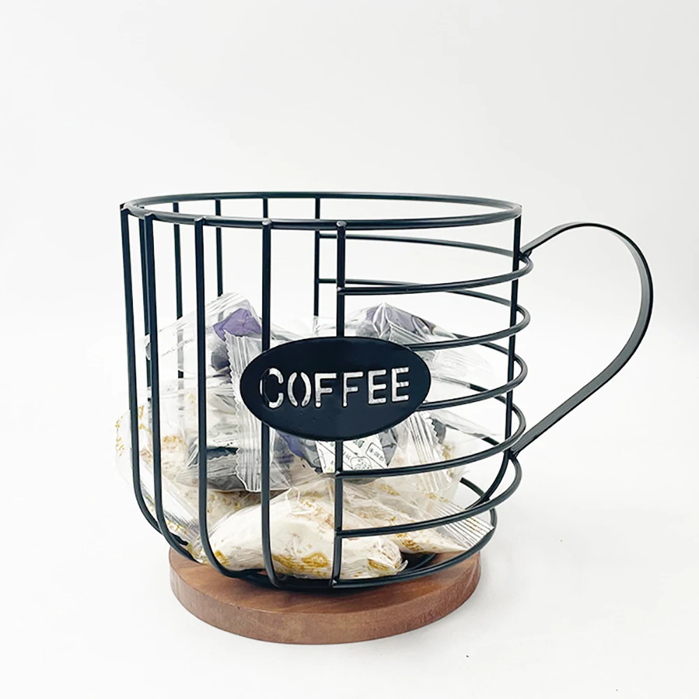 Large Capacity Coffee Pod Holder Black K Cup Organizer with Wooden Base  Modern Coffee Basket Decor For Pods &Espresso Capsules - AliExpress