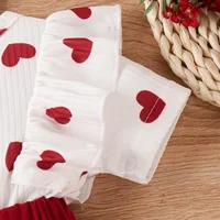 PatPat 2pcs Baby Girl Heart Print Ruffled Short-sleeve Faux-two Bow Front Dress & Headband Set Soft and Comfortable 4