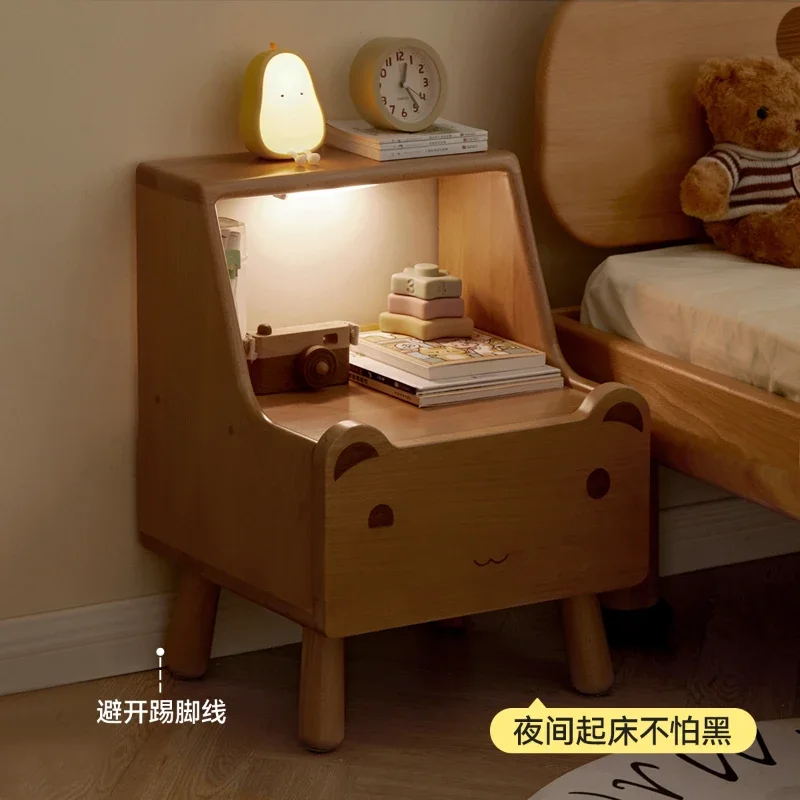**All solid wood children's bedside table modern bedroom European beech bedside table boys and girls with lamp locker
