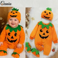 Ceeniu Baby Halloween Rompers 2025 Orange Pumpkin Cosplay Costumes 3pcs Newborn Jumpsuit Set My First Halloween Dress Up Clothes